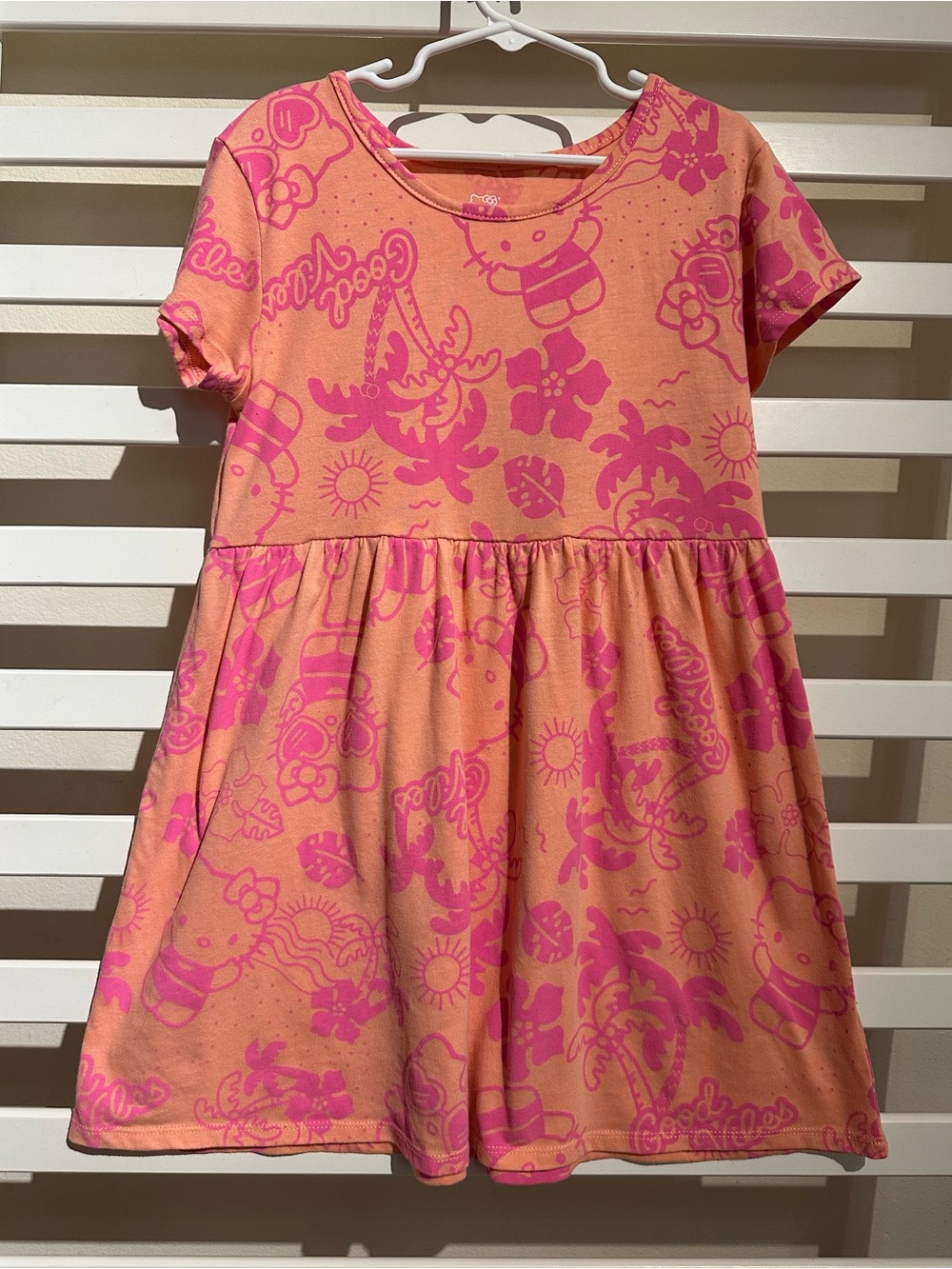 Hello Kitty Sanrio Girls M 8 Pink Orange Print Dress